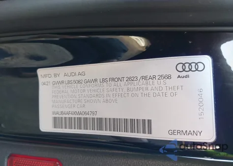 2021 Audi S4 Premium Plus Tfsi Quattro Tiptronic z USA, uszkodzony, nr VIN WAUB4AF4XMA064797